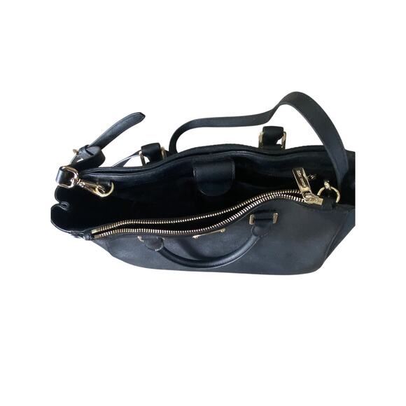 Michael Kors Black Leather Handbag Crossbody Gold Tone Hardware 8 Pockets - Picture 4 of 16